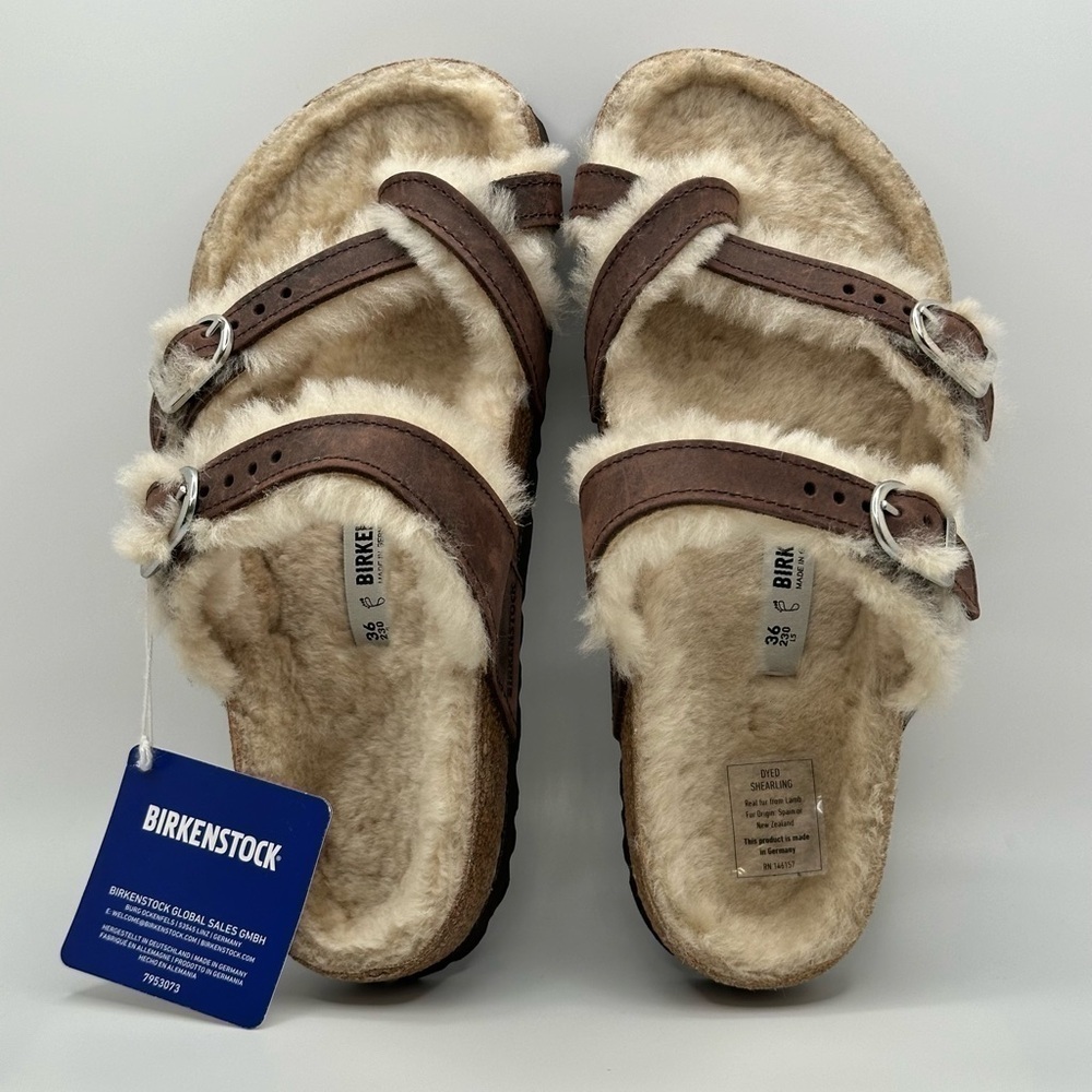 Birkenstock Women Mayari Shearling Brown Real Leather Sandals, 36 | US 5-5.5 Reg